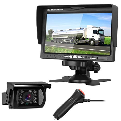 LeeKooLuu Backup Camera System for RV/SUV/Pickup/Truck/Trailer/Van Rear View/Side View/Front View Single Power System with 7'' HD Monitor Reversing/Driving Use IP68 Waterproof Guide Lines ON/Off