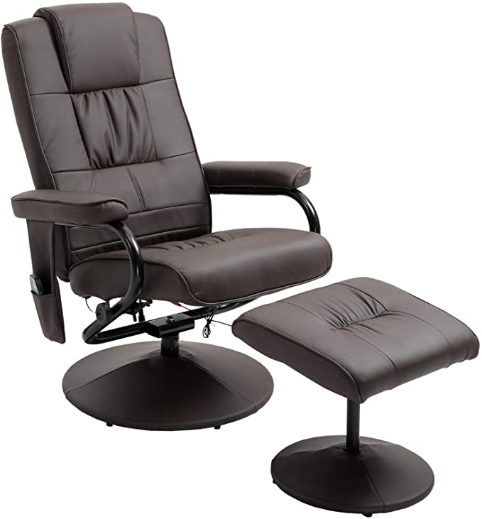 HOMCOM Massaging PU Leather Recliner and Ottoman with Leather Wrapped Base - Brown