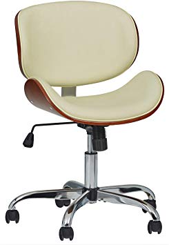 Rivet Langston Modern Wood and Leather Swivel Chair, 20.28"W, White