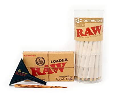 RAW Organic 1 1/4 Pre-Rolled Cones with Filter Tips - Bundle (75 Pack with Cone Loader)
