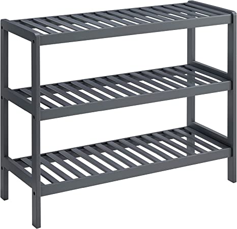 LIVIVO Bamboo Shoe Rack- Two/Three Tier Multipurpose Storage Stand Shelf Organiser - Perfect For Hallway, Entryway, Livingroom, Bedroom & Garage (Grey, Three Tier)