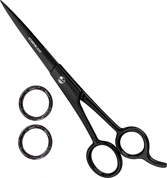 Utopia Care (6.5-Inch) Professional Barber/Salon Razor Edge Hair Cutting Scissors/Shears - Ice Tempered Stainless Steel Reinforced with Chromium to Resist Tarnish and Rust - Black