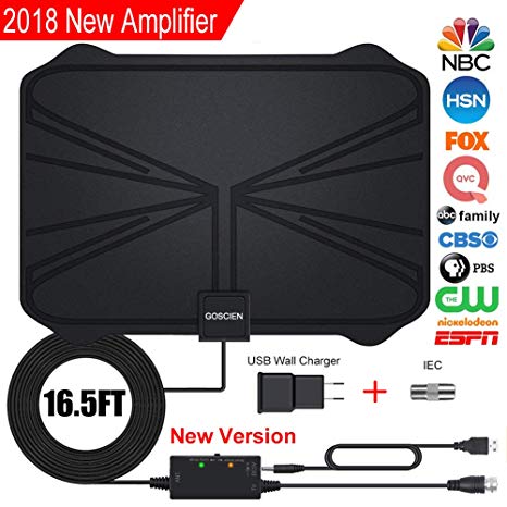 HDTV Antenna, Amplified HD Digital TV Antenna with Long 65-100 Miles Range with Adjustable Amplifier Signal Booster 4K 1080P HD Life Local Channels Support ALL TV's -16.5ft Coax Cable/Power Adapter