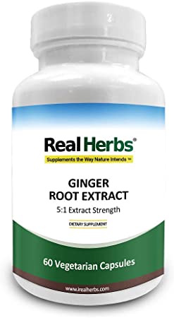 Real Herbs Ginger Root Extract - Derived from 3500mg of Ginger Root with 5:1 Extract Strength - 60 Vegetarian Capsules