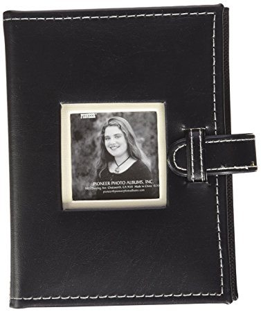Pioneer Photo Albums 24 Pocket Sewn Leatherette Frame Cover Album with Strap Closure for 4 by 6-Inch Prints, Black