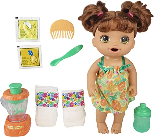 Baby Alive Magical Mixer Baby Doll Tropical Treat with Blender Accessories, Drinks, Wets, Eats, Brown Hair Toy for Kids Ages 3 and Up