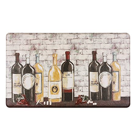 Masione Comfort Kitchen Floor Standing Desk Mat 18" x 30" x 0.5" Wine Bottle Design