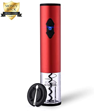 MDDM Electric Wine Opener, Automatic Wine Bottle Opener, Cordless Electric Corkscrew（Stainless Steel）, Battery-operated Includes Foil Cutter (Red)