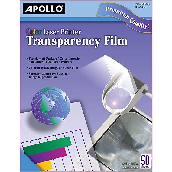 Apollo Transparency Film for Laser Printers, Color, 50 Sheets/Pack (VCG7070)