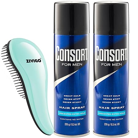 Consort-Hair-Spray, Extra Hold Hair Spray For Men, Unscented Hairspray for Men, 8.3 Oz (Pack of 2) - Bundle with detangler Brush, Duvilo