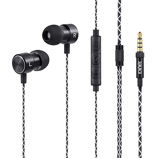 EWWE Earphones   5 Year Warranty, Noise Isolation, Deep Strong Bass, Microphone - Volume Control, Replaceable Earbuds for iPhone, iPod, iPad, MP3, Samsung, Nexus, Android Smartphones - Black