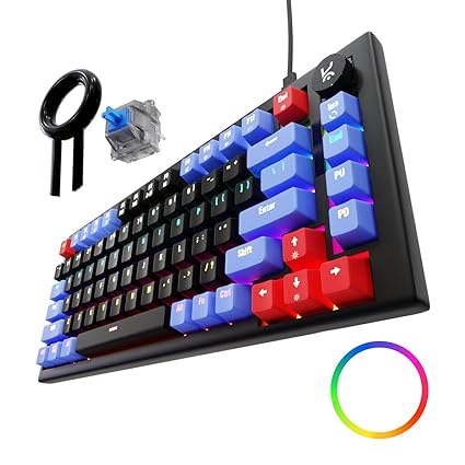 Kreo Hive RGB Anti-ghosting Gaming Keyboard | 75% Tenkeyless Wired Mechanical Keyboard with RGB Backlight Blue Switches & 3 Colour Key Caps | Detachable USB C Cable (RGB Backlight, Blue Switch)