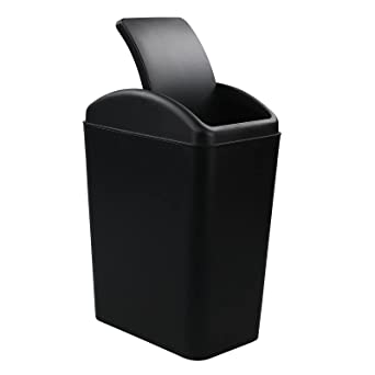 Cand 1 Pack Kitchen Garbage Can, Plastic Trash Can with Swing Lid, 16 L (Black)