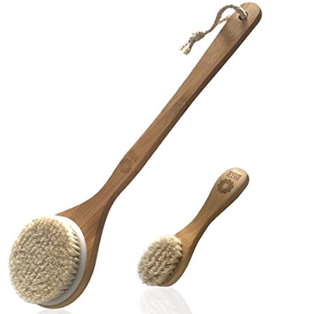 Body and Face Brush Set, Perfect for Dry Brushing, Back Body and Facial Scrub Skin Brush, Bath and Shower Exfoliating Brush With Soft Natural Horse Bristles, Great For Dead Skin Remover and Cellulite