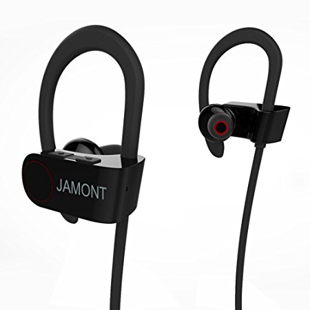 JAMONT Bluetooth Headphones Wireless Sports Earphones Waterproof Headsets Sweatproof Earbuds V4.1 Built-in Clear Bass Stereophones Black
