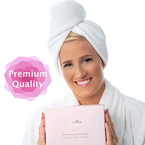Scilla ROSE Hair Towel Wrap PREMIUM Hair Turban Towel Classic White Super Absorbent Microfiber Hair Towel Turban Deluxe Anti-Frizz Wrap for all Hair Types 76 x 28 cm (30”x11”)