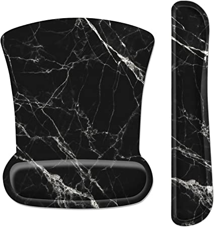 Ergonomic Mouse Pad with Wrist Support and Keyboard Wrist Rest Pad Set, iDonzon Cute Wrist Pad with Non-Slip Rubber Base and Raised Memory Foam, Easy Typing & Pain Relief, Black White Marble