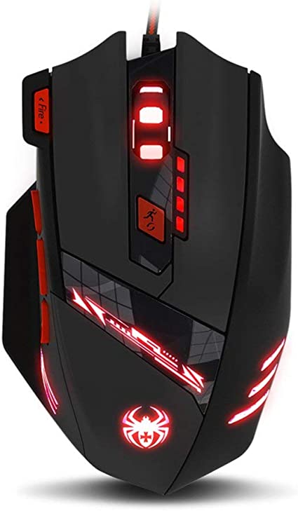 Granvela Zelotes T90 9200 DPI High Precision USB Wired Gaming Mouse For Big Hand,8 Buttons,7-Color LED Breathing Light, Weight Tuning Set (Black)