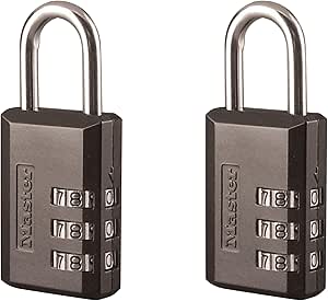 Master Lock Black Combination Padlock, Indoor Gym Locker Lock with Customizable 3-Digit Code for Luggage, Backpacks, Cabinets, 2 pk, 647EC2