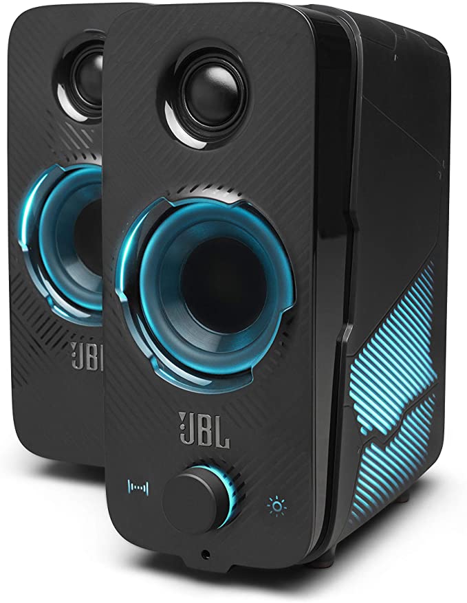 JBL Quantum Duo gaming speakers, USB powered, pc speakers, powerful JBL sound with LED colour lights, in black