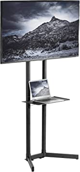 VIVO TV Floor Stand for 32 to 65 inch LCD LED Plasma Flat Panel Screen TVs up to 110 lbs, Height Adjustable Low Profile Stand with Laptop Shelf, Max VESA 600x400, STAND-TV03N