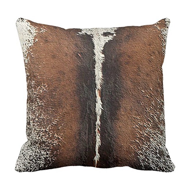 Emvency Throw Pillow Cover Brindle Brown Cowhide Leather Print Decorative Pillow Case Western Home Decor Square 20 x 20 Inch Cushion Pillowcase