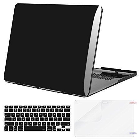 Mosiso Plastic Hard Case with Keyboard Cover with Screen Protector Only for [Previous Generation] MacBook Pro Retina 15 Inch (Model: A1398) No CD-ROM, Jet Black