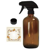 Large 16 Oz Empty Refillable Amber Glass Spray Bottle Decorative Bottle Label and Phenolic Cap
