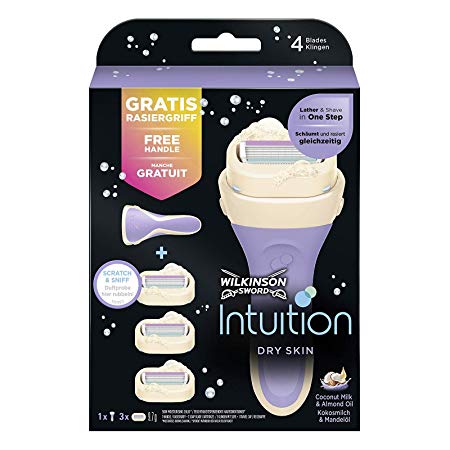 Wilkinson Sword Intuition Dry Skin Women's Trial Pack Razor with Blade Refills x4