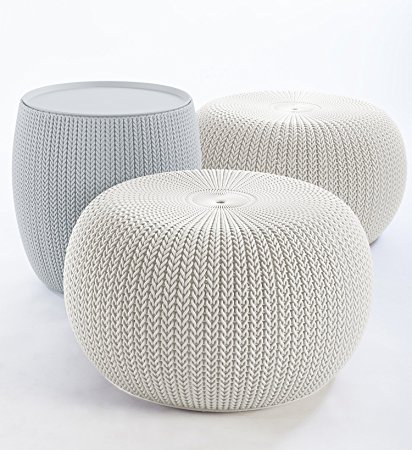 Keter 234242 Urban Knit Pouf Set, Cloudy Grey/Oasis White