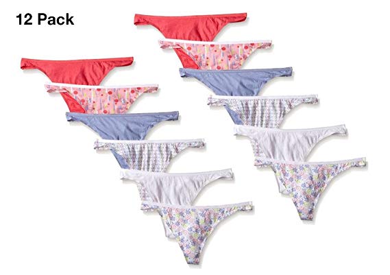 Fruit of the Loom Women's 12 Pack Cotton Stretch Thongs Panties -Colors May Vary