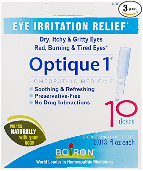 Boiron Optique 1 Eye Irritation Relief, 30 Doses. Soothing Eye Drops for Dry eyes, Itchy eyes, Gritty eyes, Red eyes, Burning eyes, Tired eyes. Perservative-Free. atural Active Ingredient