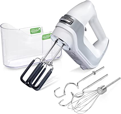 Hamilton Beach Professional 62656 7 Speed Electric Hand Mixer, White, with SoftScrape Beaters, Whisk, Dough Hooks and Snap-On Storage Case