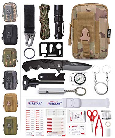 ETROL 22-in-1 Emergency Camping Survival Kit,First Aid Kit,Upgraded Tactical Molle Pouch,Outdoor Camping Gear for Car,Fishing,Boat,Hunting,Hiking,Home,Office etc.