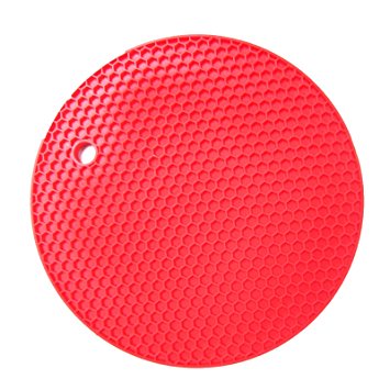 Bringsine Multipurpose Round Silicone Pot Holder,Trivet Mat,Jar Opener,Heat Resistant Hot Pads-Red