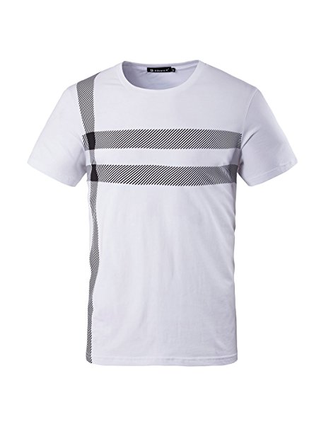 Allegra K Men Stripe Print Short Sleeves Cotton Crew Neck Tee shirt