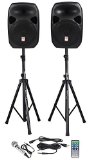 Rockville RPG122K Dual 12-inch Powered Speakers With Stands and Microphone - Black