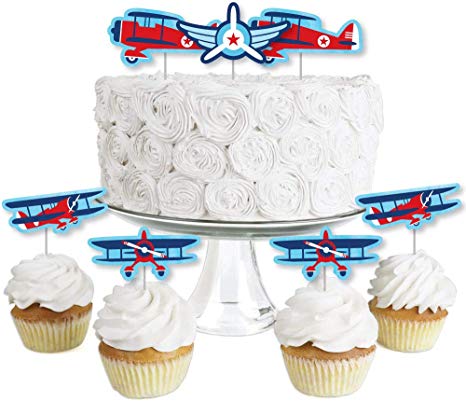Taking Flight - Airplane - Dessert Cupcake Toppers - Vintage Plane Baby Shower or Birthday Party Clear Treat Picks - Set of 24