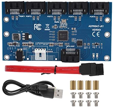 Zerone SATA3.0 1 to 5 Hub Ports SATA Port Splitter Swith Multiplier Card Motherboard 6Gbps Riser Card SATA 3.0 Expansion Card Support PM JMICRON JMB575