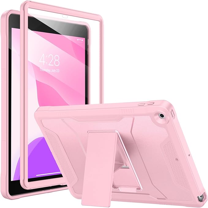 Soke Case for iPad 9th/8th/7th Generation 10.2-Inch (2021/2020/2019 Release), with Built-in Screen Protector and Kickstand, Rugged Full Body Protective Cover for Apple iPad 10.2 Inch - Pink