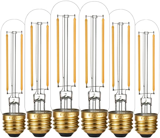 LiteHistory Dimmable E26 LED Bulb 4W Equal 40 Watt Light Bulbs Warm White 2700K E26 Edison Bulb AC120V 400lm Tubular T9 T10 LED Bulb for Rustic Pendant,Chandeliers,Wall scones E26 Light Bulbs 6Pack