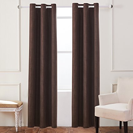 Blackout Room Darkening FLAME RETARDANT 250GSM Thermal Insulated linen-like Curtain for Bedroom Living Room Brown 42"X84" Hotel Quality 1 Panel By Suocai