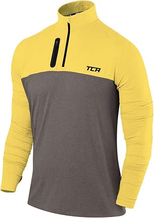 TCA Men's Fusion Pro Quickdry Long Sleeve Half Zip Running Shirt – Athletic Workout Pullover with Pocket & Thumb Holes