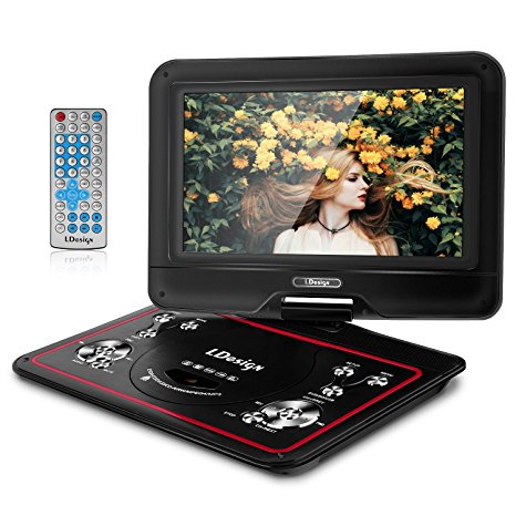 10.5-Inch Portable DVD Player, LDesign Headrest DVD Player for Car with Swivel Screen, 4-Hour Rechargeable Battery, SD Card Reading & USB Port, Remote Control and 8-Feet Car Adapter Power Cord