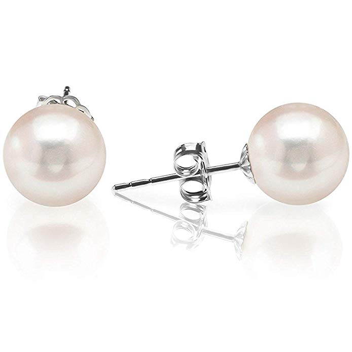 :AVOI Handpicked AAA  14K Gold or Sterling Silver Round White Freshwater Cultured Pearl Earrings