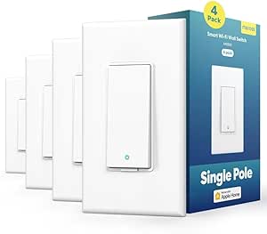 meross Smart Light Switch 4 Pack Supports Apple HomeKit, Siri, Alexa, Google Assistant & SmartThings, Single Pole Light Switch, Neutral Wire Required, Remote Control Schedule, 2.4GHz Wi-Fi