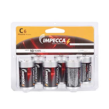 IMPECCA C Batteries 6 Pack, High Performance Alkaline Size C Batteries, Long Lasting Shelf Life, Leak Resistant C LR14 6 Count - Platinum Series