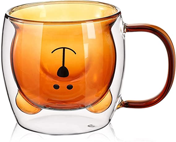Emerge Double Wall Transparent Bear Mug, Tea Coffee Bear Mug with Glass Coffee Tea Cups, for Warm and Cold Beverage(Pack of 1)
