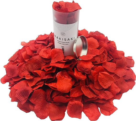 (Ready-to-use, Scented, Portable) 1000 Pcs Artificial Fake Rose Petals for Romantic Night, Wedding, Party, Valentine's, Mother's Day, Decoration, in Bulk, by WAKISAKI (1000 Count, Dark Red)