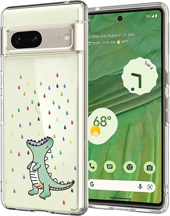 Unov Compatible with Pixel 7 Case Clear with Design Soft TPU Shock Absorption Slim Embossed Pattern Protective Back Cover for Pixel 7 5G 6.3inch (Rainbow Dinosaur)